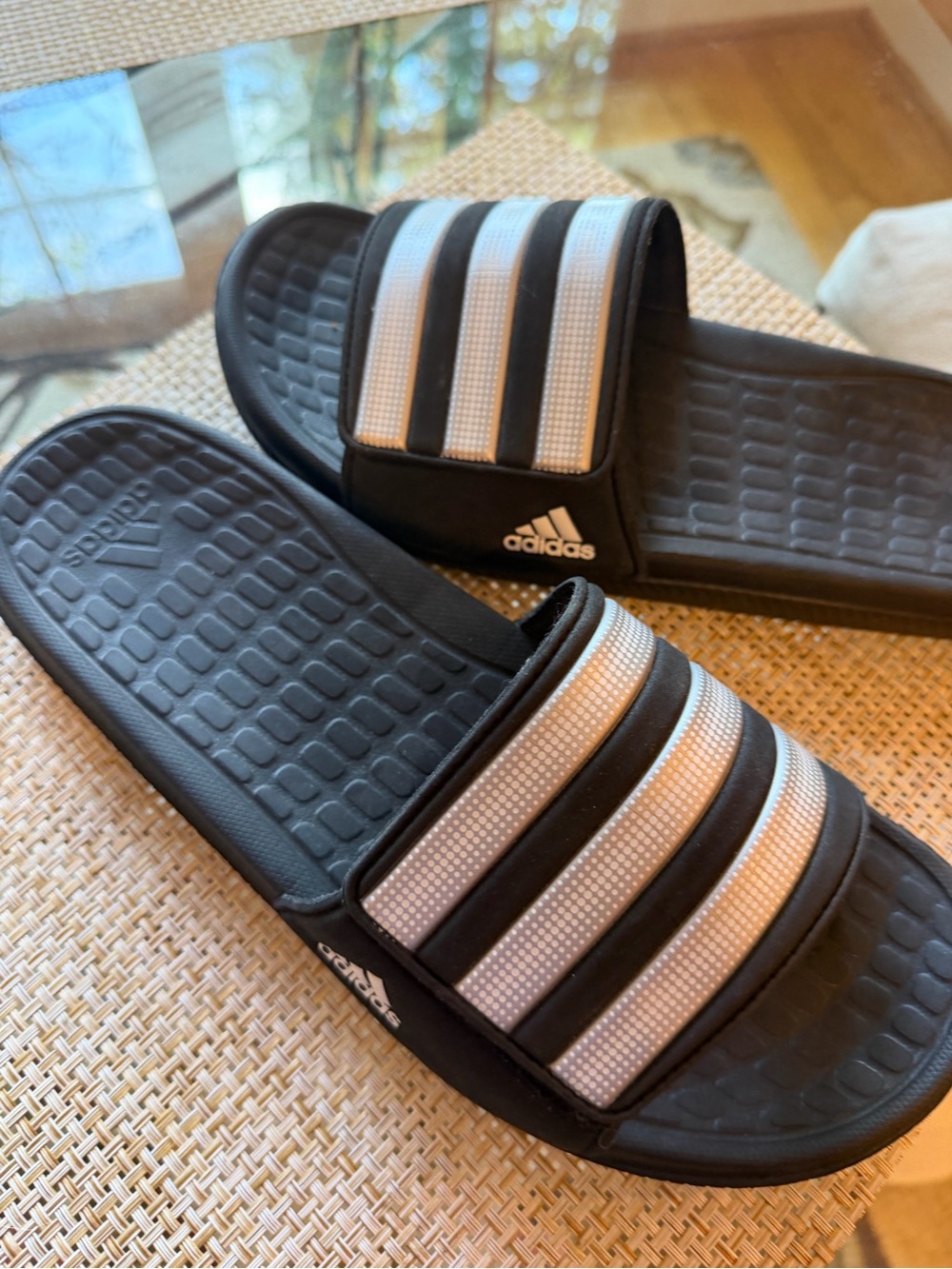 adidas Black and White Slide Sandals